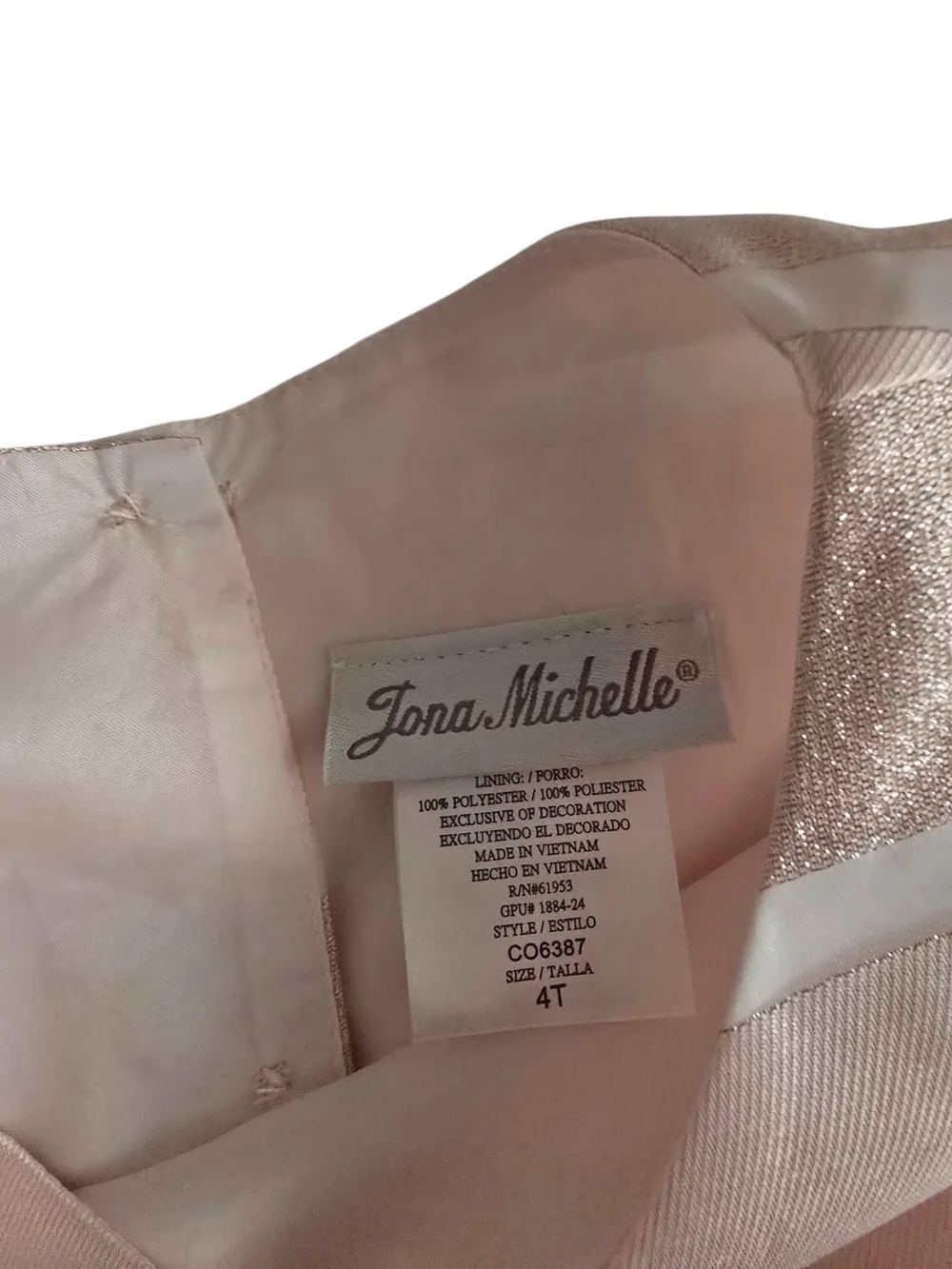 Jona Michelle Pale Pink Satin Stripe Party Dress with Bow